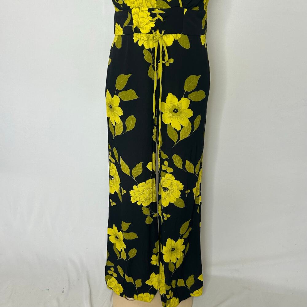 Eva Mendes NY&C Size 8 Floral Wide Leg Jumpsuit Black Yellow Pockets - Picture 9 of 14